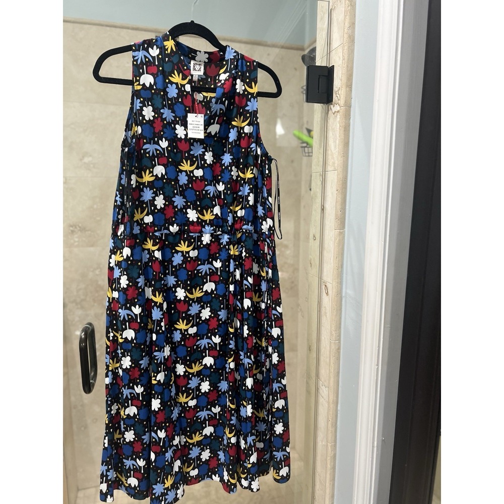 Anne Klein Womens Multicolor Floral Polka Dot Fit Flare Midi Dress Size M NEW